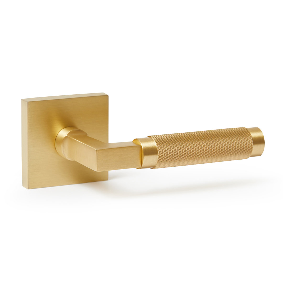 Ibiza Solid Brass Gold Satin Door Lever with Knurled Handle Explore Hardware