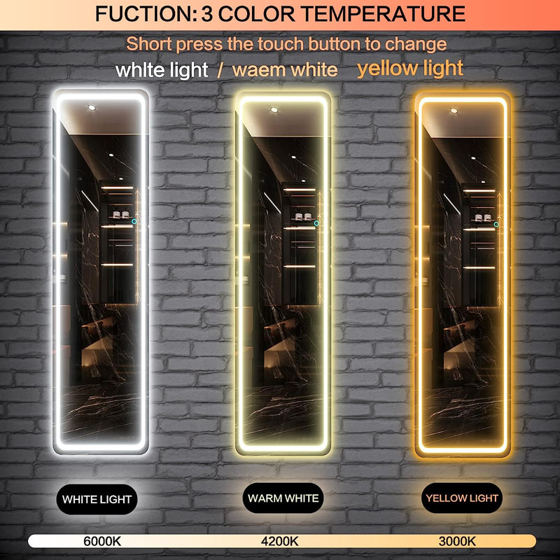 Taelyn Rectangle LED Metal Mirror, Black