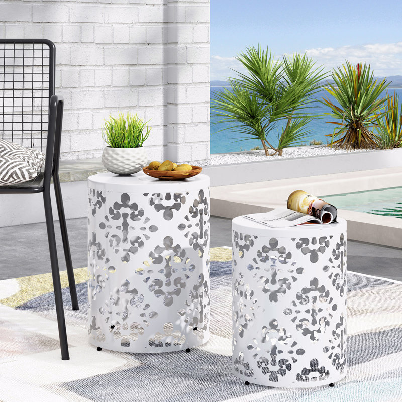 Metal S/2 End Table, White