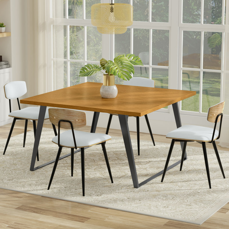 Lowry Square Dining Table, Modern Industrial Style with Metal Legs, Seats 8, 29.5"H x 54"L x 54"W, Oak Veneer