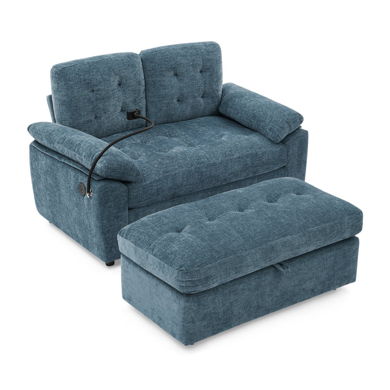 Canapé inclinable double multifonctionnel avec repose-pieds, bleu