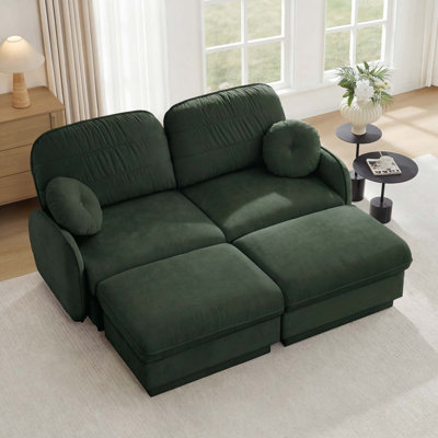 Canapé ergonomique en chenille à 2 couches avec coussins ronds et 2 repose-pieds pour un support confortable et un assemblage facile