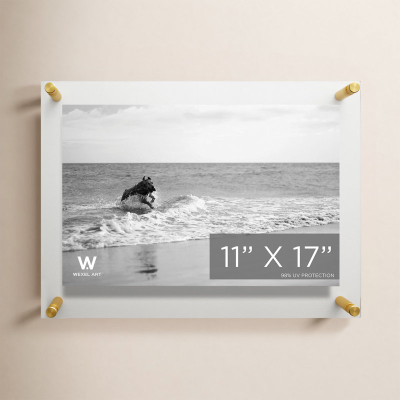 Clear UV-Grade Acrylic Modern Floating Picture Frame - Gold, Gold, 11" W x 17" H