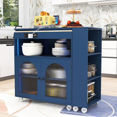 Modern Rolling Kitchen Island Cart with Built-in Charging Station, LED Lighting and Ample Storage by Winston Porter