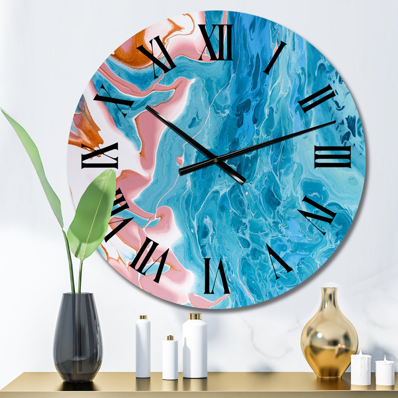 Horloge murale moderne turquoise et marbre rose, Surdimensionné
