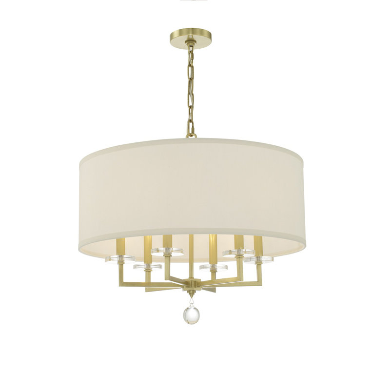 6 - Light Dimmable Drum Chandelier, Antique Gold