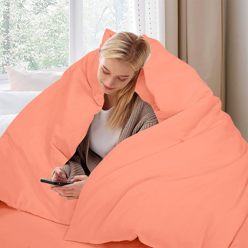 Ensemble de housse de couette en microfibre , Orange, Housse de couette double + 2 taies d'oreiller stan
