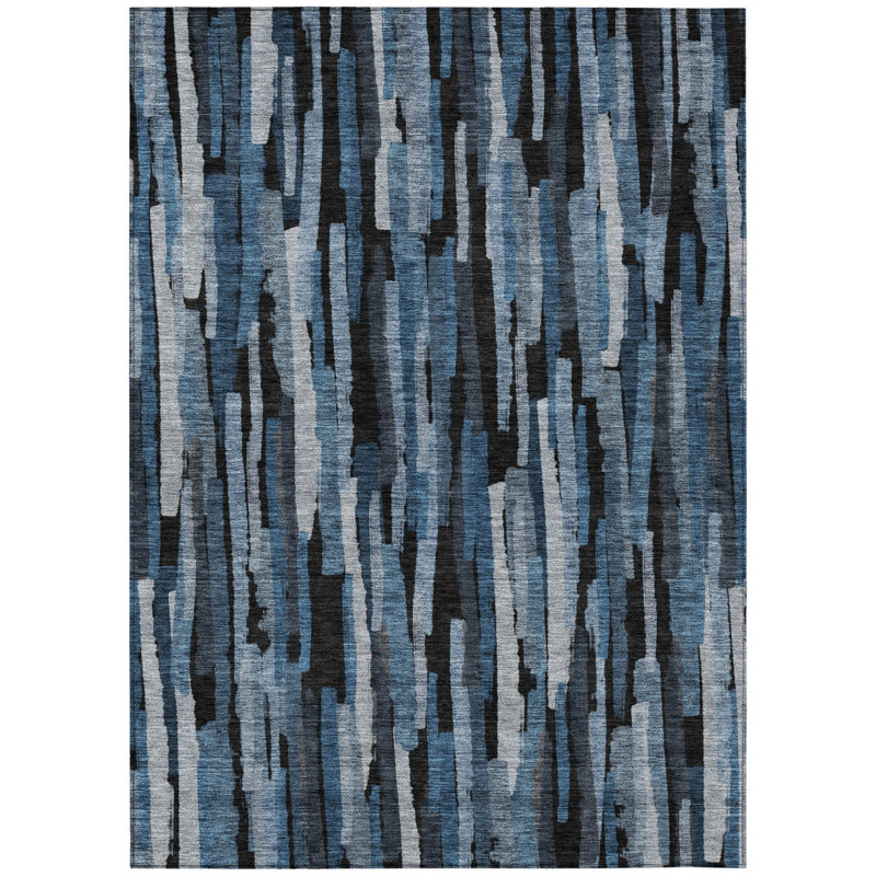Tapis intérieur lavable rayé bleu 10 pi x 14 pi HomeRoots
