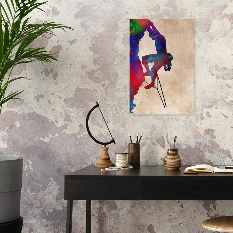 Art mural contemporain abstrait montagne grimpeur coloré, 24" H x 16" W