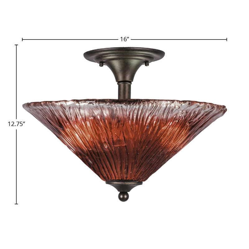 2-Light Semi-Flush Mount, Bronze, Red
