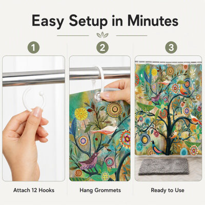 Hifsa Fabric Floral Shower Curtain with Hooks Included