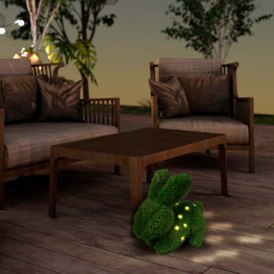 Turf Topiary Bunny with LED Lights 15-in