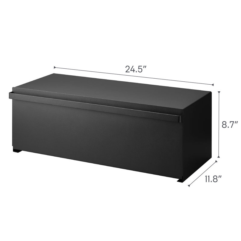 Wide Black Steel Bread Box with Magnetic Door