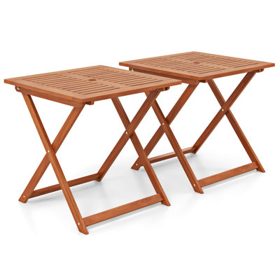 2 PCS 29.5" x 29.5" Patio Dining Table with Teak Painting 2" Umbrella Hole for Balcony by Lark Manor