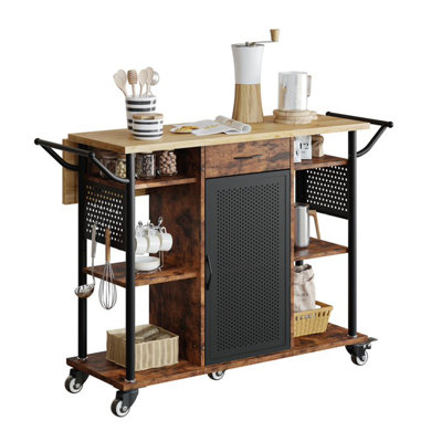 Chariot de cuisine de 25,2 po de largeur avec plateau en bois massif