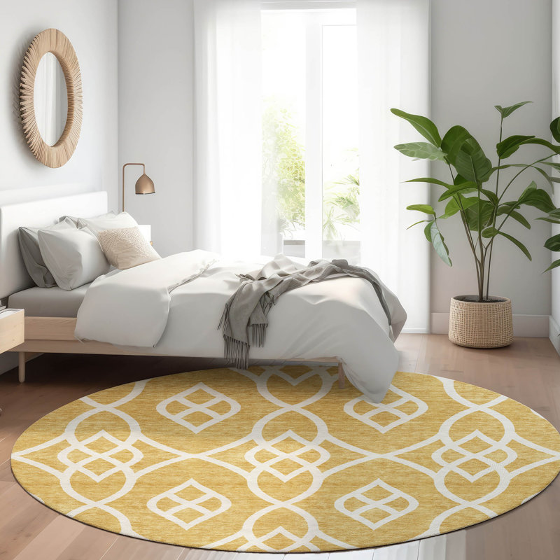 Premium Machine Washable Prisco Gold Rug, Round 8'