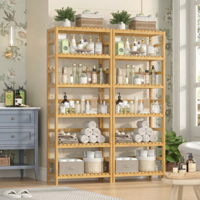 Étagères de rangement pour salle de bain en bambou H 63,4 "x l 23,6", bibliothèques ouvertes à 5 niveaux, tablettes de rangement de cuisine (paquet de 2)