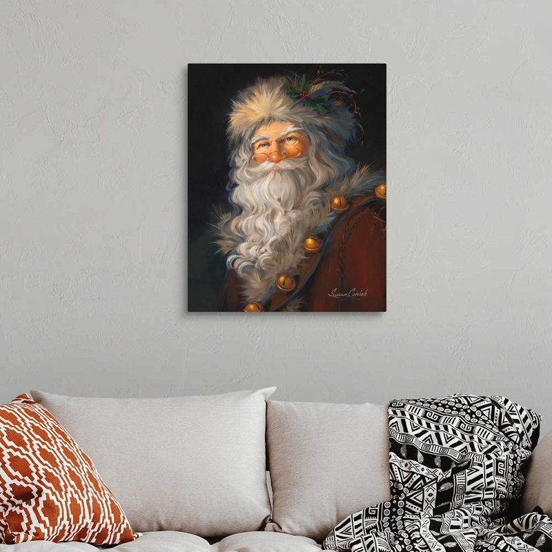Père Noël, art mural par Susan Comish, H 40 po x l 32 po, Toile tendue, Sans cadre