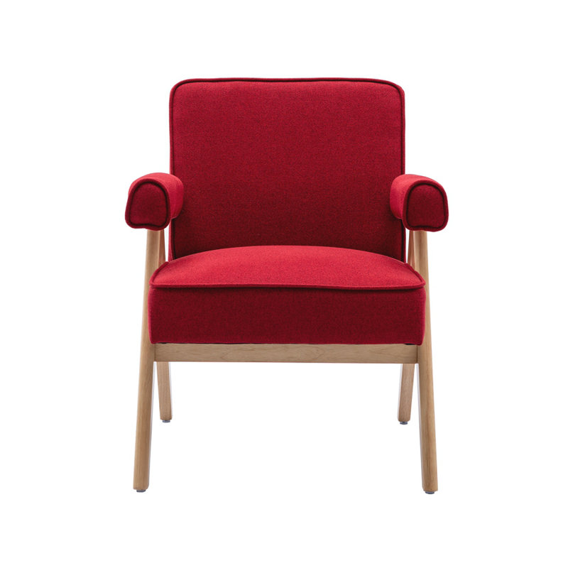 Swante 26.4 inches Wide Armchair with Solid Wood Armrest and Feet, Red Linen