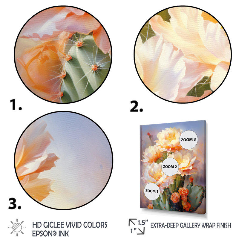 Yuna, rose, vert, cactus, impression romantique IV, H 32 po x l 24 po x P 1 po, Toile tendue