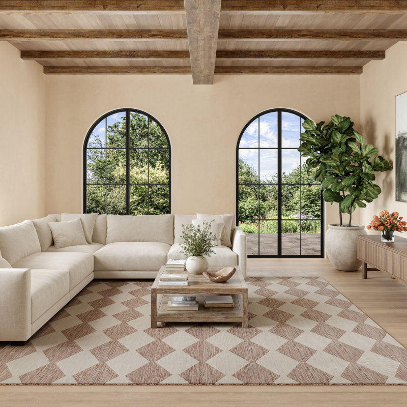 Tapis intérieur / extérieur rectangulaire Positano, Beige, Square 10'