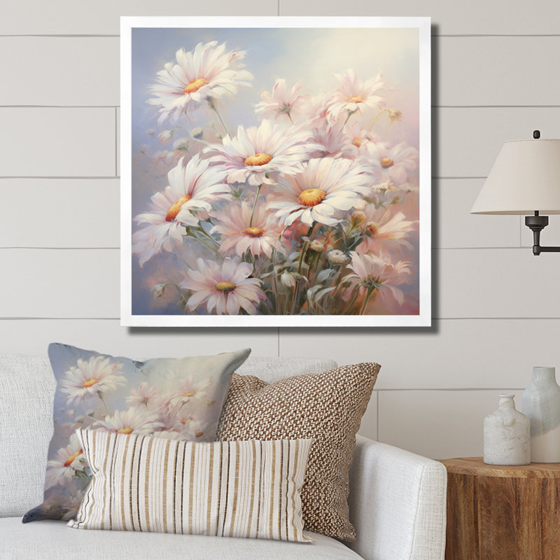 " Minimalism Daisy Impression I ", White Single Picture Framed, 36" H x 36" W x 1.5" D
