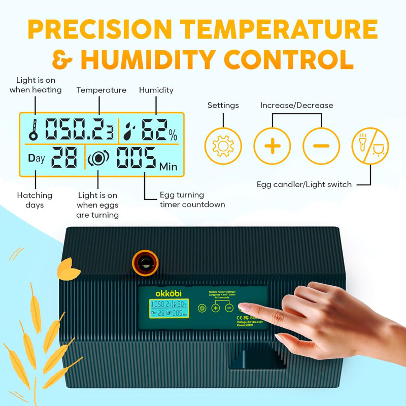 Incubators for Hatching Eggs - Ideal All Ages | Egg Incubator with Automatic Egg Turning and Humidity Control - Integrated Egg Candler - 10 Eggs - Okkobi M10