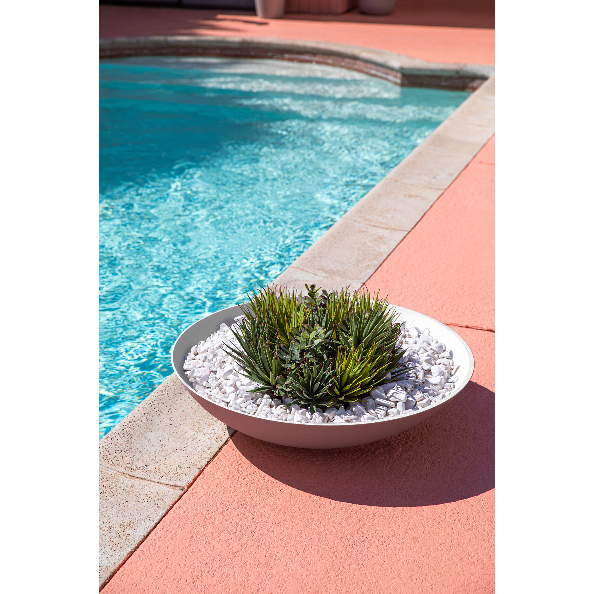 Pure Series Lane Bowl Planter, White, Set of 1, 8" H x 32" W x 32" D