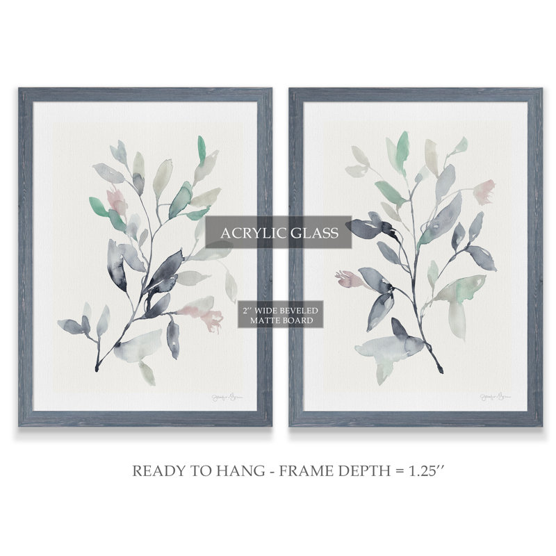 Water Branches I - ensemble de 2 reproductions, H 20 po x l 16 po x P 1,25 po, Toile encadrée, Gris