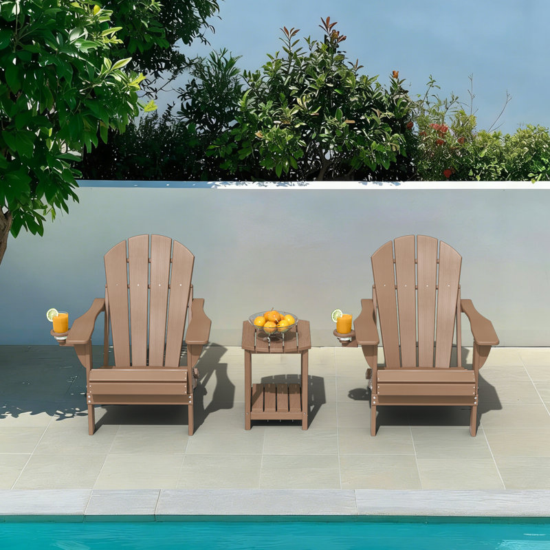 Outdoor Foldable Adirondack Chair Set HDPE Fire Pit Chair Weather Resistant, Teak