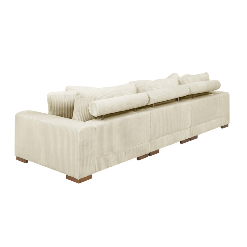 Kijuana Square Arm Sofa with Reversible Cushions, Cream, 33" H x 124" W x 43.5" D, 3