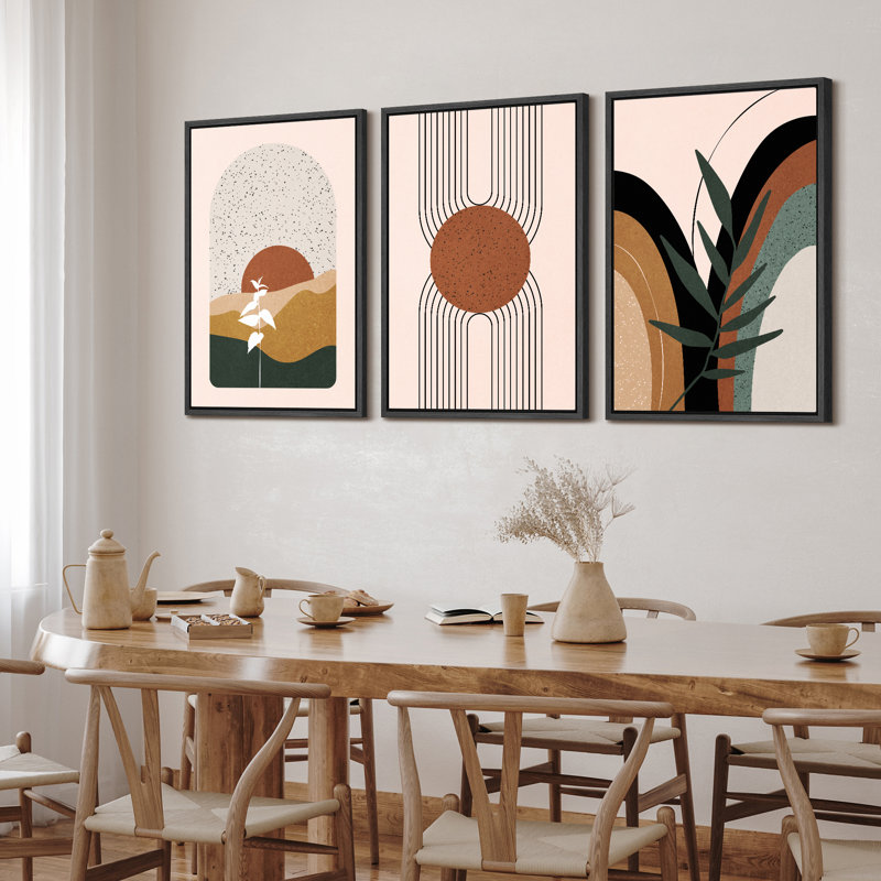 Bohemian Abstract Landscape Canvas Print Set with Black Frames