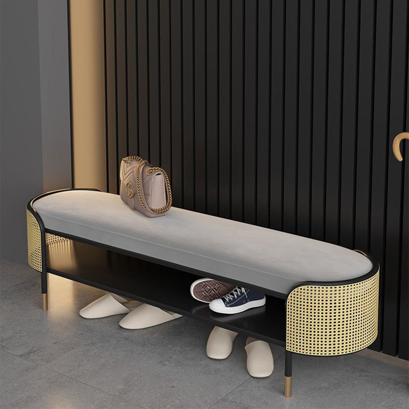 Banc de rangement en velours, rotin et acier au carbone, de style luxueux et léger, pour chambre et salon