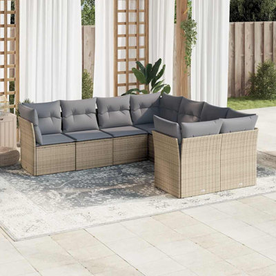  Ensemble de canapé de jardin avec accoudoirs réglables en rotin PE beige