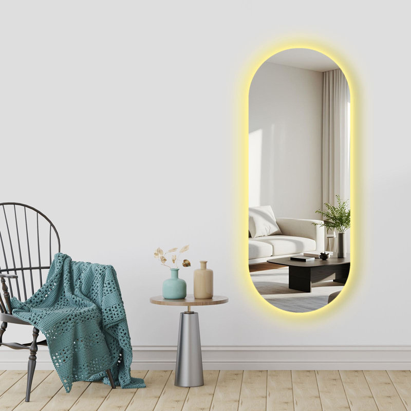 Miroir moderne à DEL avec éclairage, 20,5 po x 53,1 po | Verre épais de 4 mm, envers en EVA noir (0,8 po) | Interrupteur marche / arrêt, alimenté par pile (9 V, pile non incluse) | Élégant et fonctionnel pour la décoration intérieure
