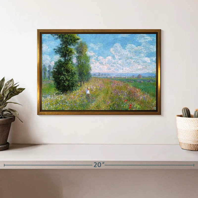 Meadow With Poplars, Floating Frame Gold, 37" X 25"