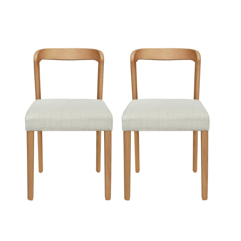 Chaises de salle à manger en bois d'hévéa massif avec siège rembourré Orling, Chêne naturel