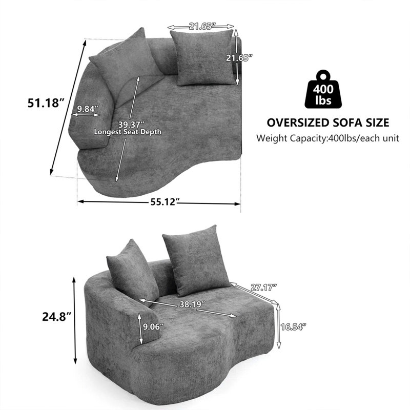 Chaise longue rembourrée incurvée sans siège requise