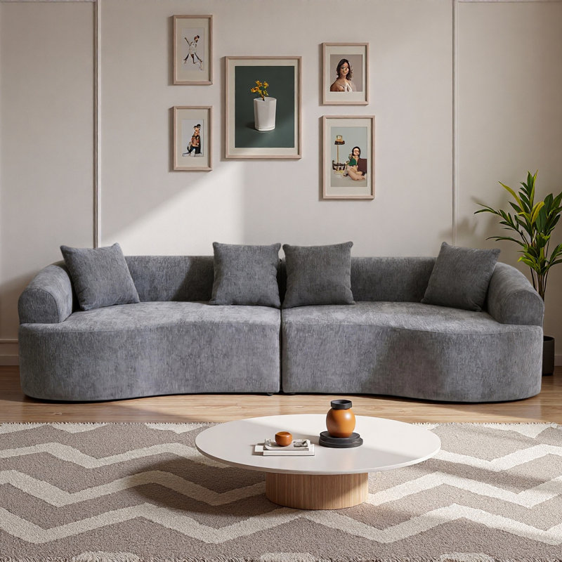Canapé modulaire à compression de 106 po, courbé sans os, haute densité, canapé-lit en chenille, Grey
