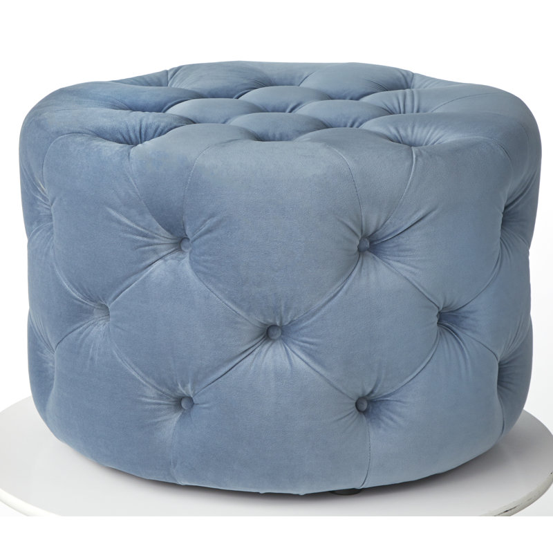Repose-pieds de cocktail rond en velours 24,3 po Laforest, Velours bleu clair