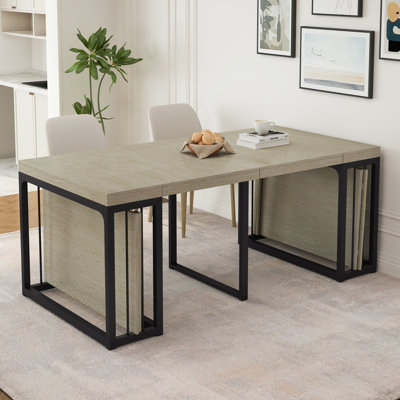 Extendable Dining Table 23.62"-118" L MDF+Metal 1 Piece Dining Table Ancient White Seats 2-10 with Adjustable Length
