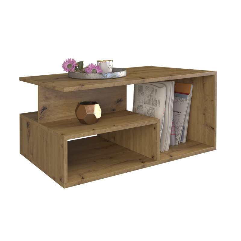 Cheston Floor Shelf Coffee Table with Storage, Artisan Oak