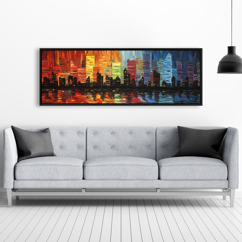 «Colorful Cityscape», art contemporain sur toile encadrée