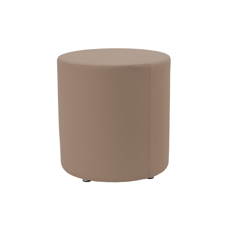 18 inch Round Everyday Vinyl Ottoman, 19 inch Height, Tan