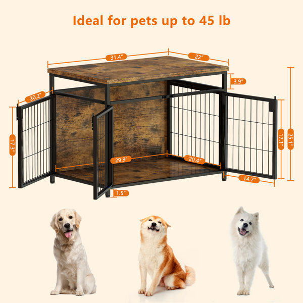 Tucker Murphy Pet 44'' Furniture Style Brown Pet Dog Crate, Sliding Barn Door Dog Kennel, Dog Cage Crate with Slide-Out Tray & Mat Color: Brown