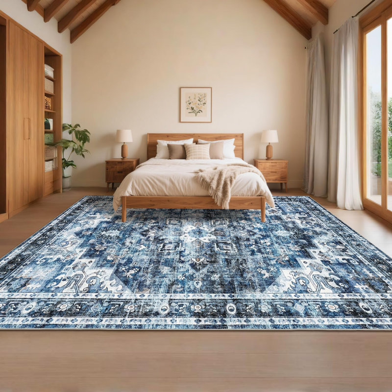 Rectangle Abstract Washable Area Rug, Blue, Rectangle 120 x 170 cm
