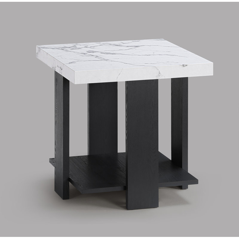 Ensemble de cocktail gris 3 pièces Table basse en faux marbre blanc et deux tables de bout assorties Mobilier de salon en bois blanc noir