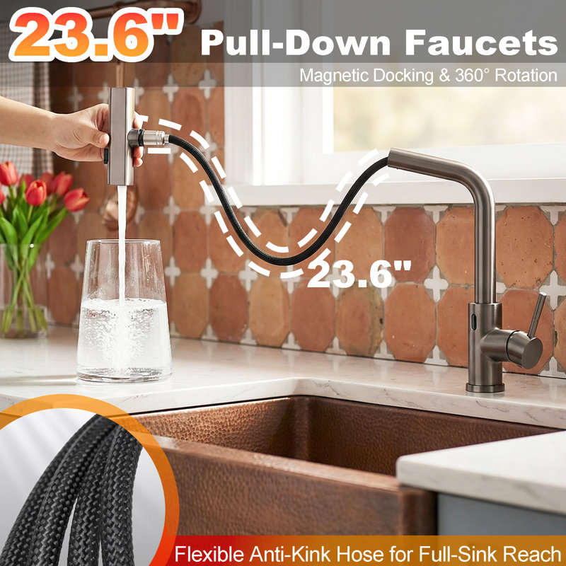 Touchless Kitchen Faucet With Motion Sensor And Pull-Down Sprayer, Hands-Free Automatic Smart Kitchen Sink Faucet, Gun Metal