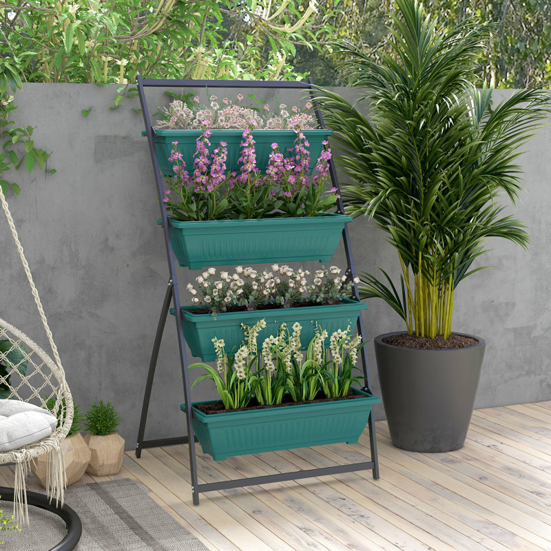 Jardinière verticale à 4 niveaux - Auto-drainante, peu encombrante, extérieure et intérieure surélevée