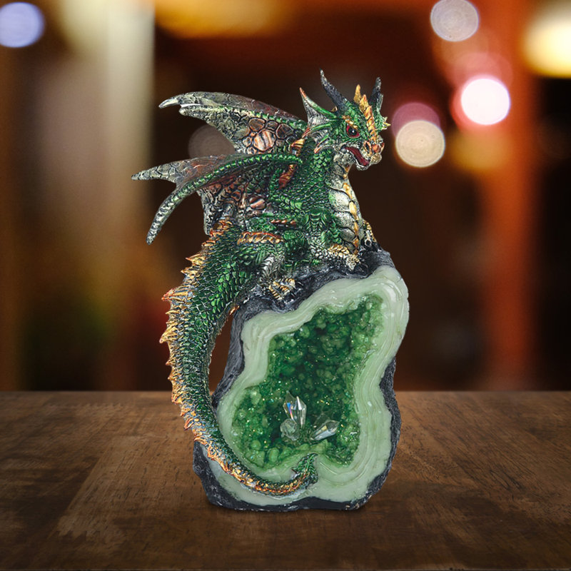 8,5 "H Dragon vert sur faux cristal vert Statue de pierre Figurine Décoration fantaisie Cadeaux parfaits